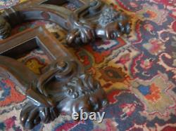 PAIR OF ANTIQUE CARVED WOOD MALE HEADS CORBELS BRACKETS SALVAGE Signed