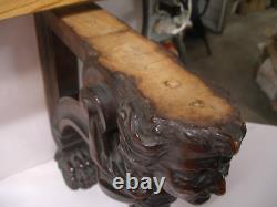 PAIR OF ANTIQUE CARVED WOOD MALE HEADS CORBELS BRACKETS SALVAGE Signed