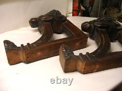 PAIR OF ANTIQUE CARVED WOOD MALE HEADS CORBELS BRACKETS SALVAGE Signed