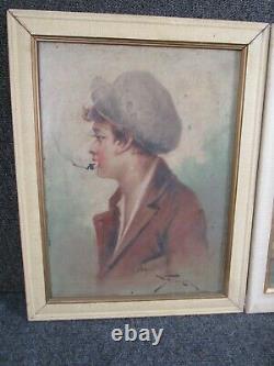 PAIR OF ANTIQUE CIRCA 1890s ITALIAN illegibly signed PORTRAITS