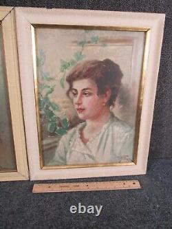 PAIR OF ANTIQUE CIRCA 1890s ITALIAN illegibly signed PORTRAITS