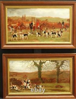 PAIR OF EXCEPTIONAL FINE 19thC HUNTING SCENES signed Antique oil Paintings