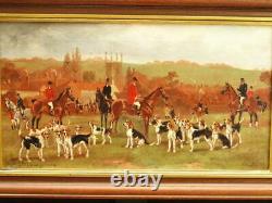 PAIR OF EXCEPTIONAL FINE 19thC HUNTING SCENES signed Antique oil Paintings