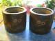 Pair Of Japanese Wooden Hibachi Vessels With Inlay 19th Century Meiji Signed
