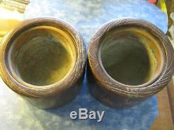 PAIR OF JAPANESE WOODEN HIBACHI VESSELS WITH INLAY 19th Century Meiji SIGNED
