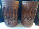 Pair Old Chinese Bamboo High Relief Carved Vase, S / Brush Pots