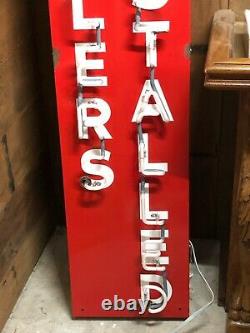 PAIR Porcelain NEON Signs MUFFLERS INSTALLED BRAKES SERVICED Vintage Old Antique