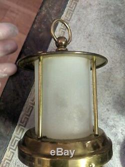 PAIR SIGNED CHASE ART DECO BRASS MINI LANTERN LAMPS 193O's BATTERY OPERATED
