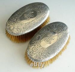 PAIR SIGNED TIFFANY & Co Sterling Silver ORNATE Hand Chased Brush Antique Vtg