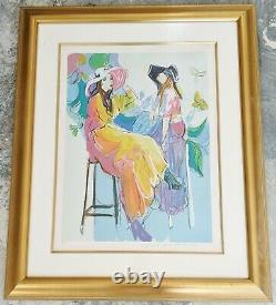 PAIR Vintage 20th C MODERN Framed Artist Signed Numbered Gouache GLAMOUR FASHION