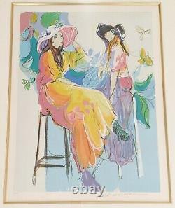 PAIR Vintage 20th C MODERN Framed Artist Signed Numbered Gouache GLAMOUR FASHION