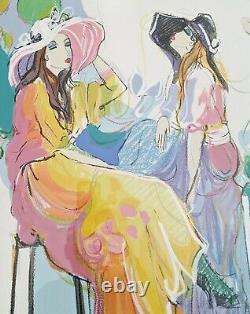 PAIR Vintage 20th C MODERN Framed Artist Signed Numbered Gouache GLAMOUR FASHION