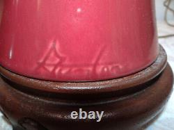 PAIR Vintage Signed Oxblood Red Pottery Asian Chinese Table Lamps with Tassels