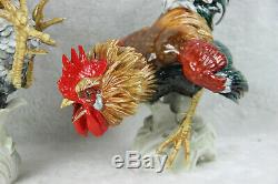 PAIR Vintage porcelain 1970 Rooster cocks fights figurines animals algora signed