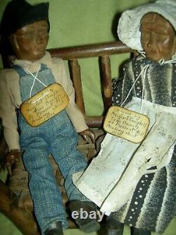 PAIR antique 1930, Pleasant Hill Academy carved wood primitive Appalachian dolls