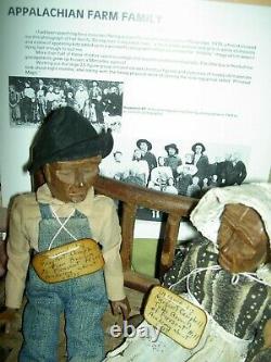 PAIR antique 1930, Pleasant Hill Academy carved wood primitive Appalachian dolls