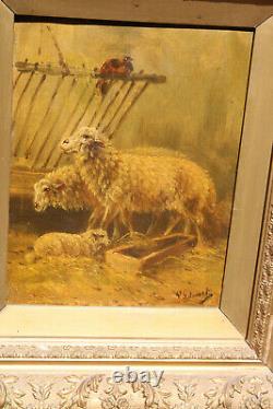 PAIR antique Paul henry Schouten signed oil canvas sheep painting Belgian