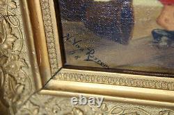 PAIR antique oil canvas maritime fisherman theme painting signed
