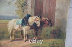 PAIR antique oil canvas painting horses equestrian signed E Fromentin 19thc