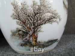 PAIR of ANTIQUE CHINESE COVERED PORCELAIN TEMPLE JARS, SIGNED, MOUNTAIN SCENES