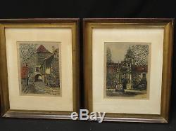 PAIR of ANTIQUE LEISCH ETCHING ON SILK PENCIL SIGNED MADE IN AUSTRIA