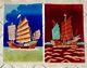 Pair Of Antique Nichols Signed Chinese Art Deco Hand Knotted Pictorial Rugs