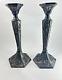Pair Of Antique Old Decorative Ornate Pewter Candlestick Candle Holders Signed