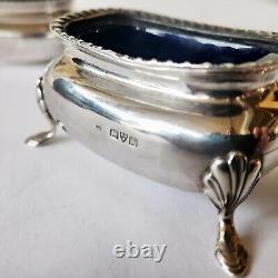 PAIR of Antique Sterling Silver & Cobalt OPEN SALT CELLAR with SPOON Signed