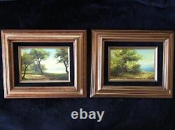 PAIR of Authentic VINTAGE LANDSCAPE oil paintings FRAMED IN ORIGINAL FRAMES