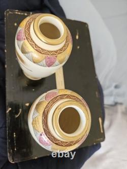 PAIR of Marked Antique Japanese Satsuma Hand Painted Gilded Meiji Signed Vases