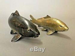PAIR of Signed Japanese Silver & Gilt Bronze Wash KOI Fish Meiji Period
