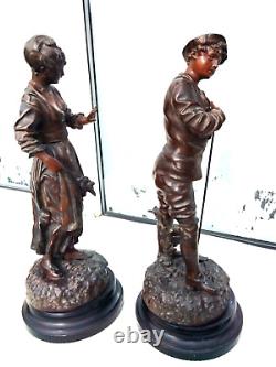 PAIR of VICTOR ROUSSEAU SIGNED BRONZED SPELTER FIGURINES
