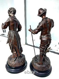 PAIR of VICTOR ROUSSEAU SIGNED BRONZED SPELTER FIGURINES