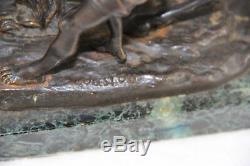 PAIR patinated bronze antique Marly horses marble base signed coustou