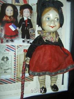 PAIR very RARE, signed PARIS antique French HANSI character dolls YERRI & GRETEL