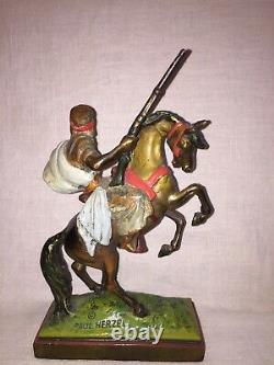 PAUL HERZEL Bookends Pair Bedouin Warriors on Horse, Pompeian Bronze, Signed