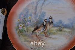 PAir antique LIMOGES signed porcelain Plates hand paint decor birds