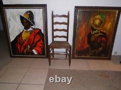 Pair (1) Oil painting Portrait Medieval Knight (1) Signed Art Print 36 x 46
