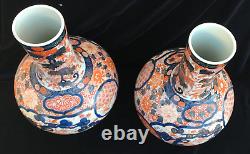 Pair 14 1/2 Antique pre 1840 Edo period Japanese, large Imari Vases, Signed