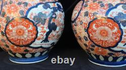 Pair 14 1/2 Antique pre 1840 Edo period Japanese, large Imari Vases, Signed