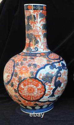 Pair 14 1/2 Antique pre 1840 Edo period Japanese, large Imari Vases, Signed