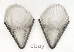 Pair 1930s French Art Deco Wall Sconces Signed Noverdy Lights Glass Muller Era