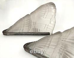 Pair 1930s French Art Deco Wall Sconces Signed Noverdy Lights Glass Muller Era