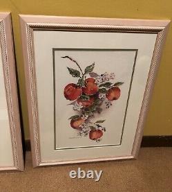 Pair 1999 Jerome Erickson Signed Pears & Peaches Original Watercolor Paintings