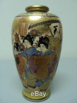 Pair 19th C. Japanese Satsuma 5 Vases, Meiji Period, Signed