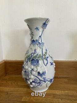 Pair 19th Century Chinese Oriental Porcelain Vases Blue White Green Decorated