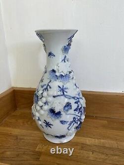 Pair 19th Century Chinese Oriental Porcelain Vases Blue White Green Decorated