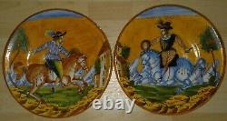 Pair 19th Century Italian Montelupo Charger Tournament Horse Soldier Signed