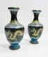 Pair 19th C Antique Chinese Qing Cloisonne Dragon Vases Signed