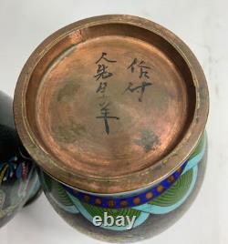 Pair 19th c Antique CHINESE QING Cloisonne Dragon vases signed